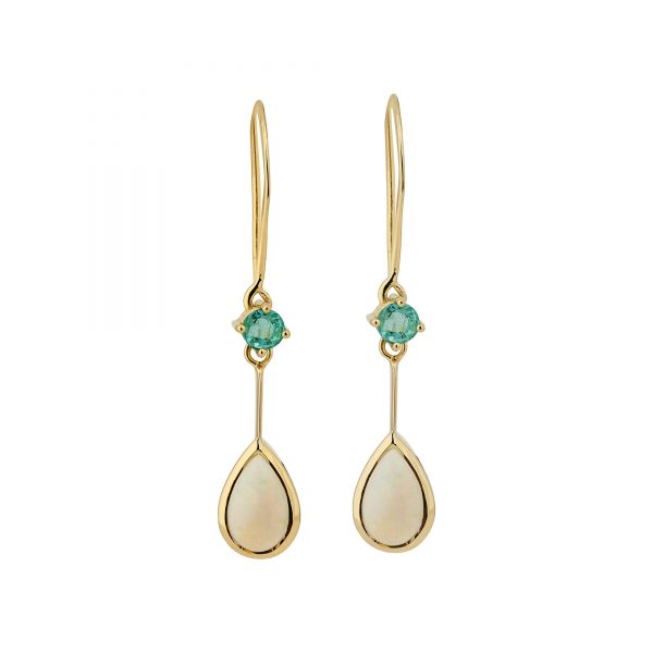 18y drop emerald and opal earrings