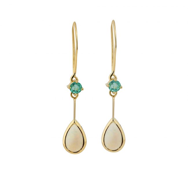 18y drop emerald and opal earrings