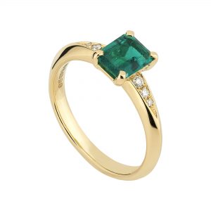 18ct yellow gold and octagon Emerald Coco engagement ring