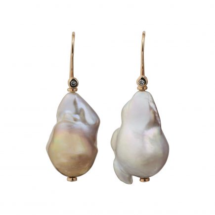 18ct rose gold and diamond Baroque pearl drop earrings
