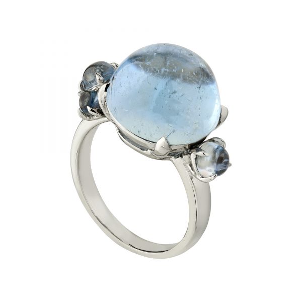 18ct white gold and Cabochon Aquamarine Bubble ring