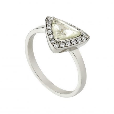 18ct white gold green rough maccle diamond halo ring