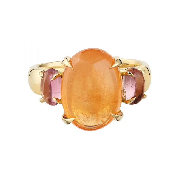 18ct yellow gold Mandarin garnet and pink tourmaline Bubble ring