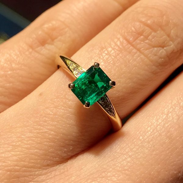 18ct yellow gold and octagon Emerald Coco engagement ring