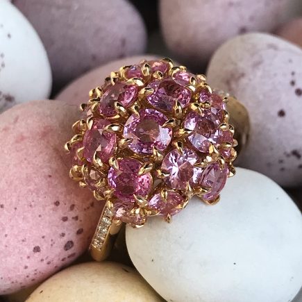 18ct yellow gold pink sapphire cluster ring