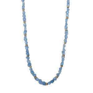 9ct yellow gold and aquamarine bead necklace