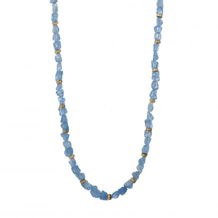 9ct yellow gold and aquamarine bead necklace