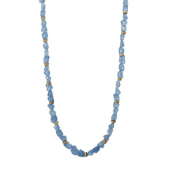9ct yellow gold and aquamarine bead necklace