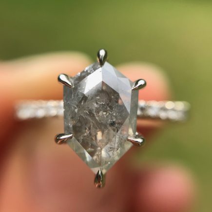 18ct white gold grey shield diamond engagement ring