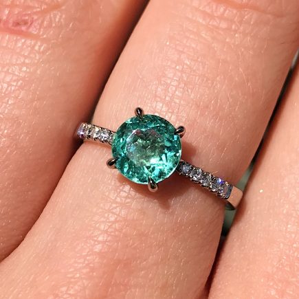 18ct white gold mint tourmaline and white diamond engagement ring