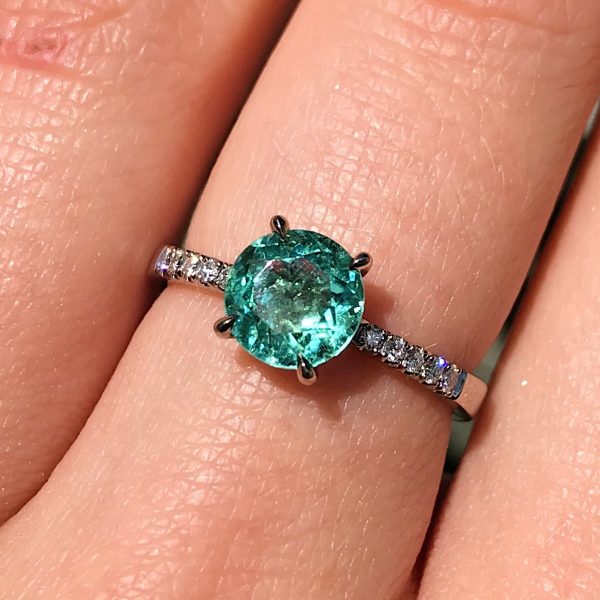 18ct white gold mint tourmaline and white diamond engagement ring