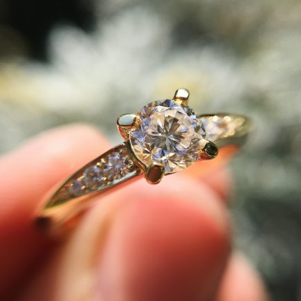 18ct yellow gold Coco engagement ring claw-set with a 0.50pt round white diamond