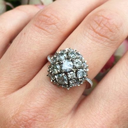 18ct white gold and Salt and pepper Maxi cluster ring with twisted shank