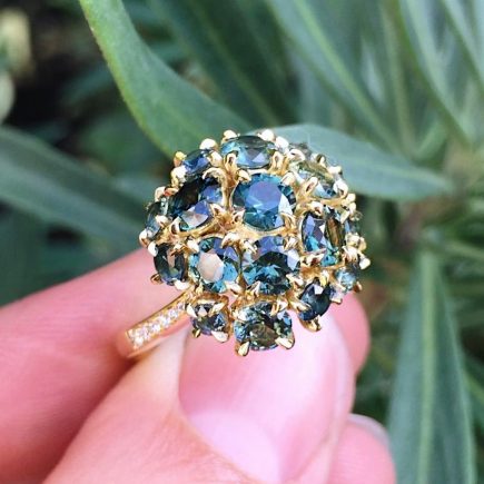 18ct yellow gold and Australian Parti-sapphire maxi cluster ring