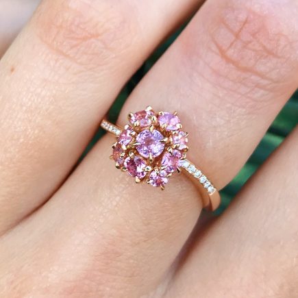 18ct yellow gold and pink sapphire mini cluster ring