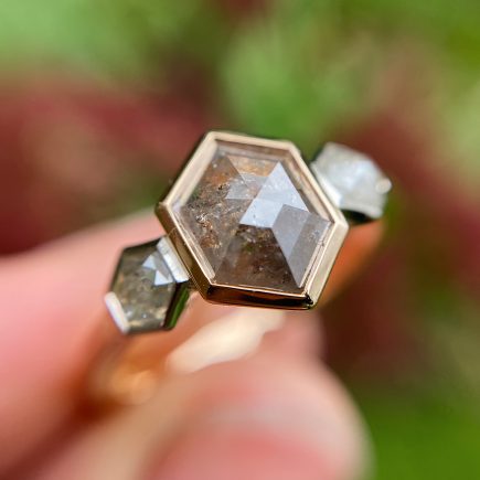 18ct rose triple rose-cut hexagon diamond engagement ring