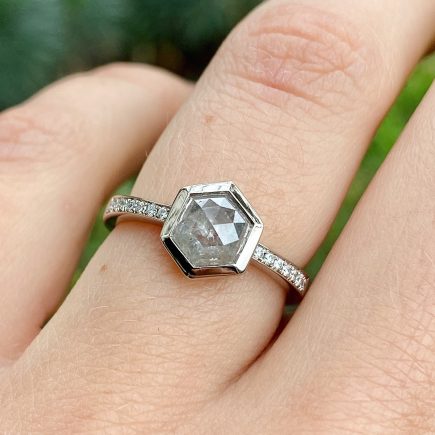 18ct white gold hexagon salt and pepper diamond ring