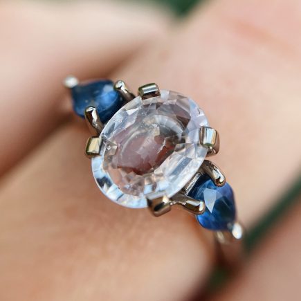 18ct White Gold Trilogy Ring with Pink and Blue Sapphires