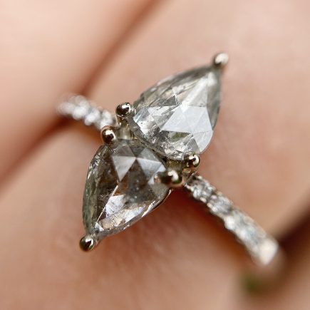 18ct White Gold Double Pear Rose-cut Diamond Ring