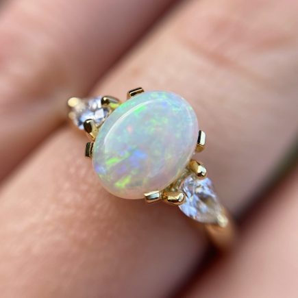 18ct yellow gold Opal and Diamond coco trilogy ring