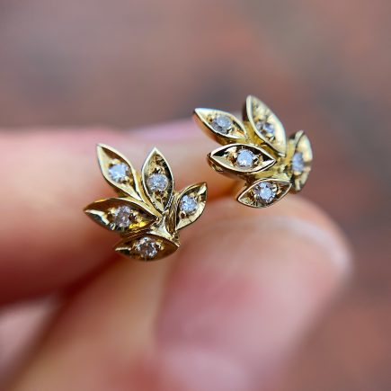 18ct yellow gold and white diamond rose and thorn studs18ct yellow gold and white diamond rose and thorn studs