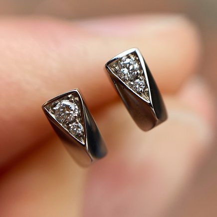 TINY 18CT white GOLD COCO EAR-STUDS WITH WHITE DIAMONDS