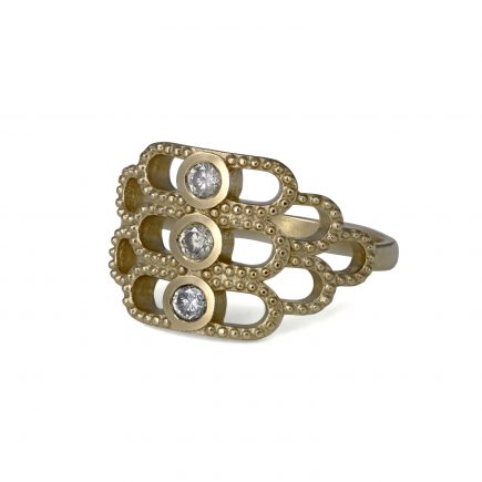 9ct yellow gold Cara Tonkin Beaded Trio Grey Diamond Ring