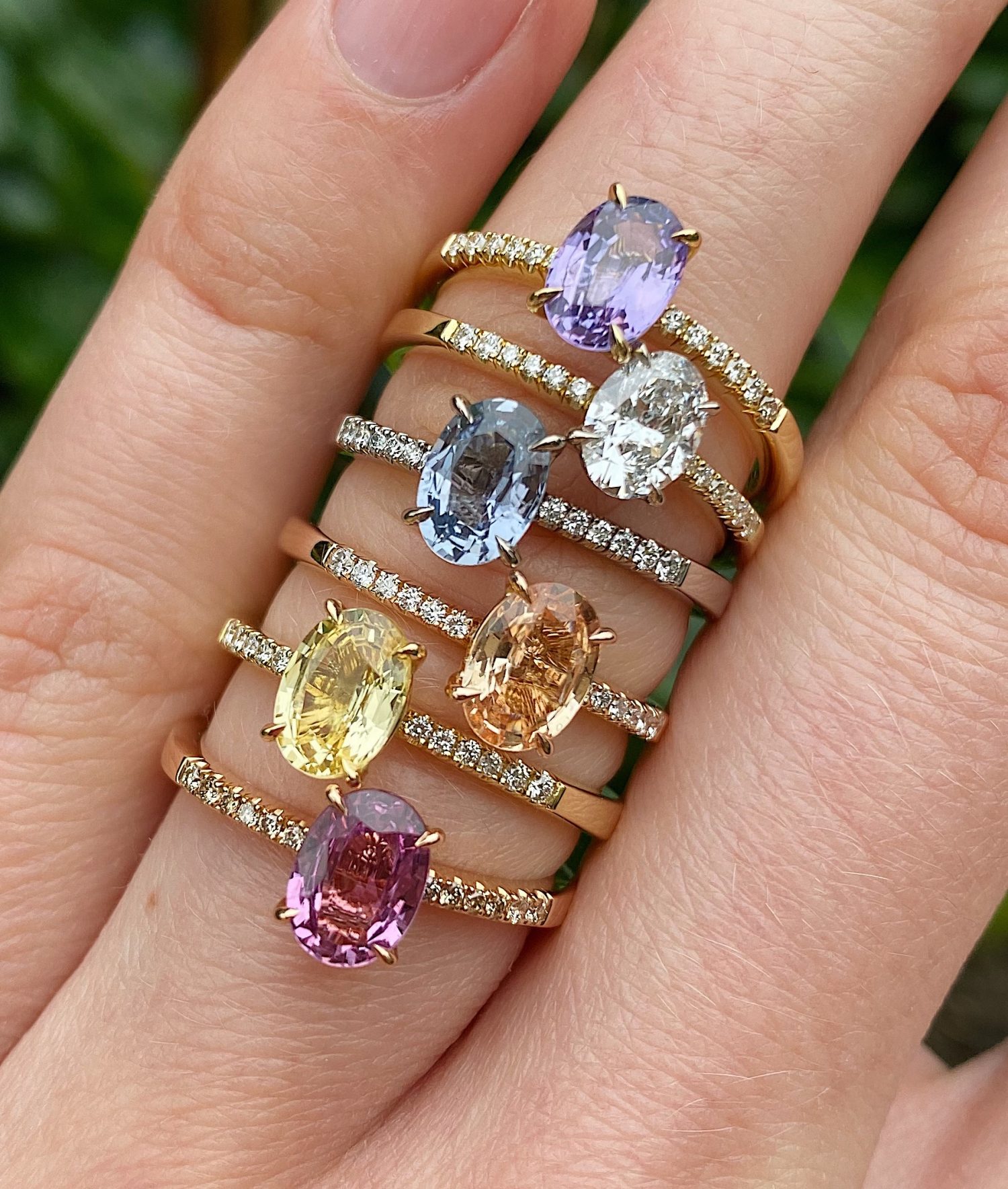 18ct yellow gold and oval white diamond engagement ring with diamond