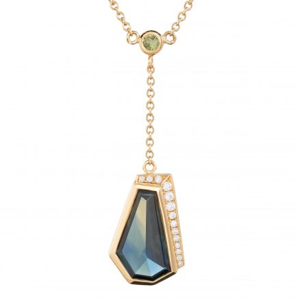 18ct yellow fairtrade gold and Freeform Australian sapphire drop pendant