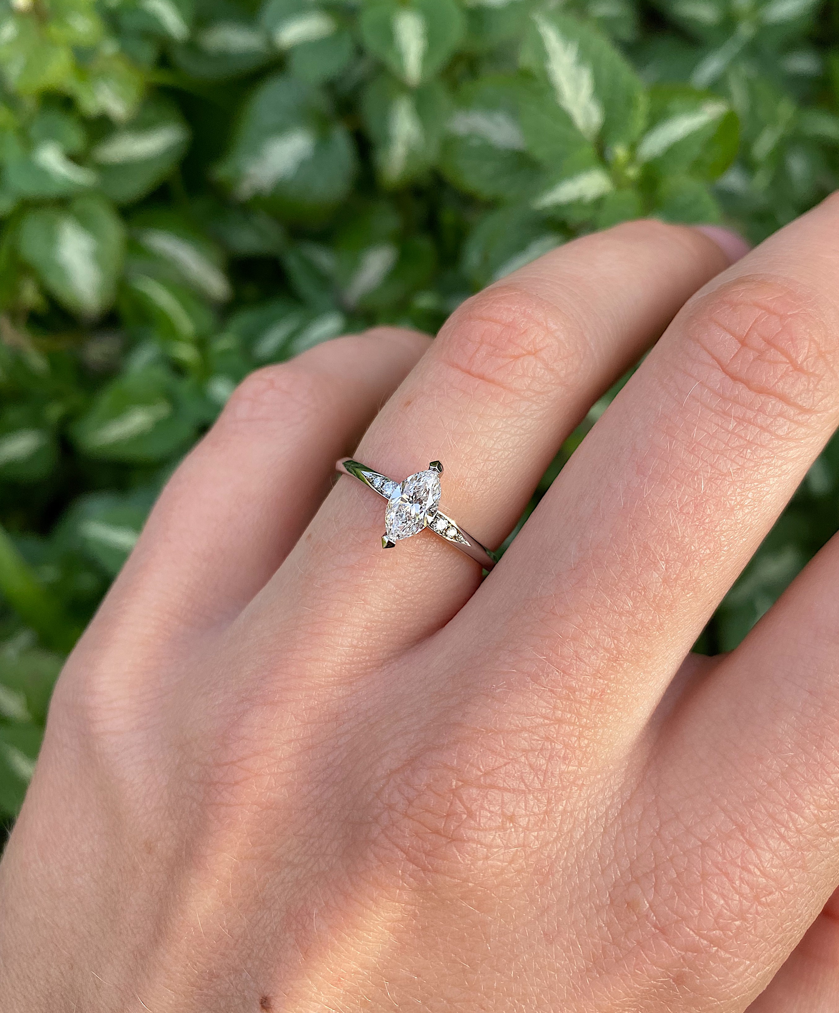 Platinum and marquise diamond mini Coco engagement ring Baroque