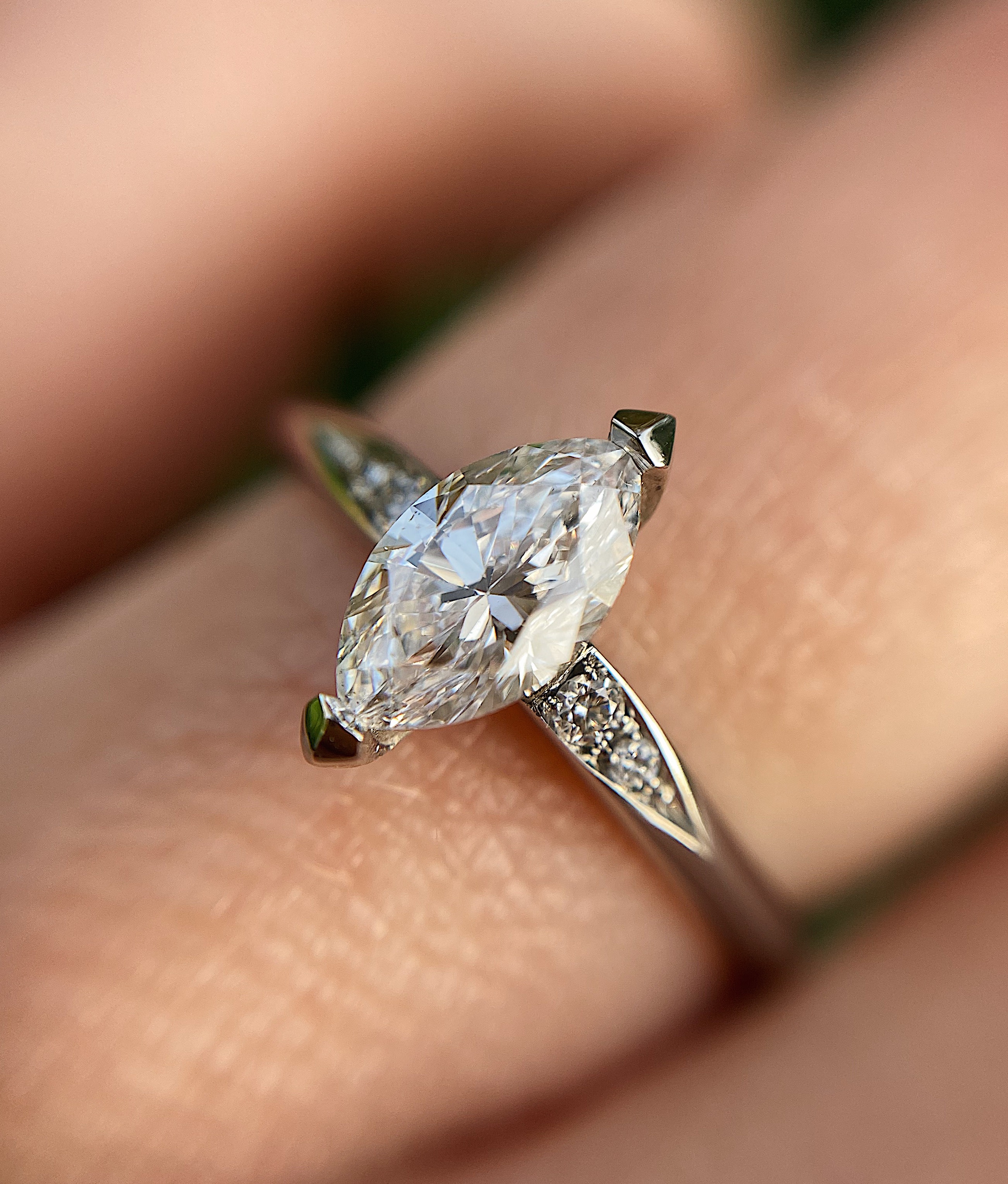 Platinum and marquise diamond mini Coco engagement ring Baroque