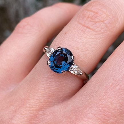 18ct white gold blue Spinel and Diamond Coco Trilogy ring