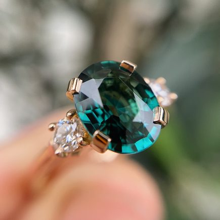 18ct rose gold Oval Tourmaline and Diamond trilogy ring