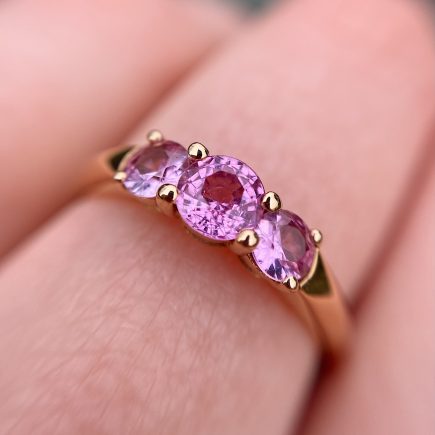 18ct rose gold and pink sapphire Coco trilogy ring