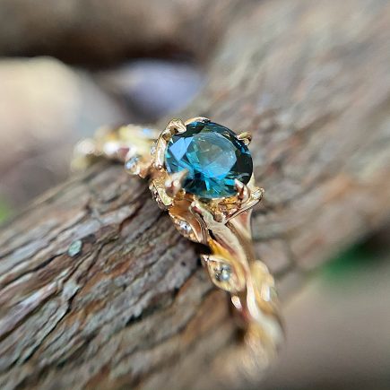 18ct rose gold and parti sapphire Rose & thorn engagement ring