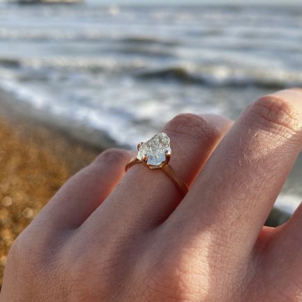 Rough Aquamarine and yellow gold Glacier ring