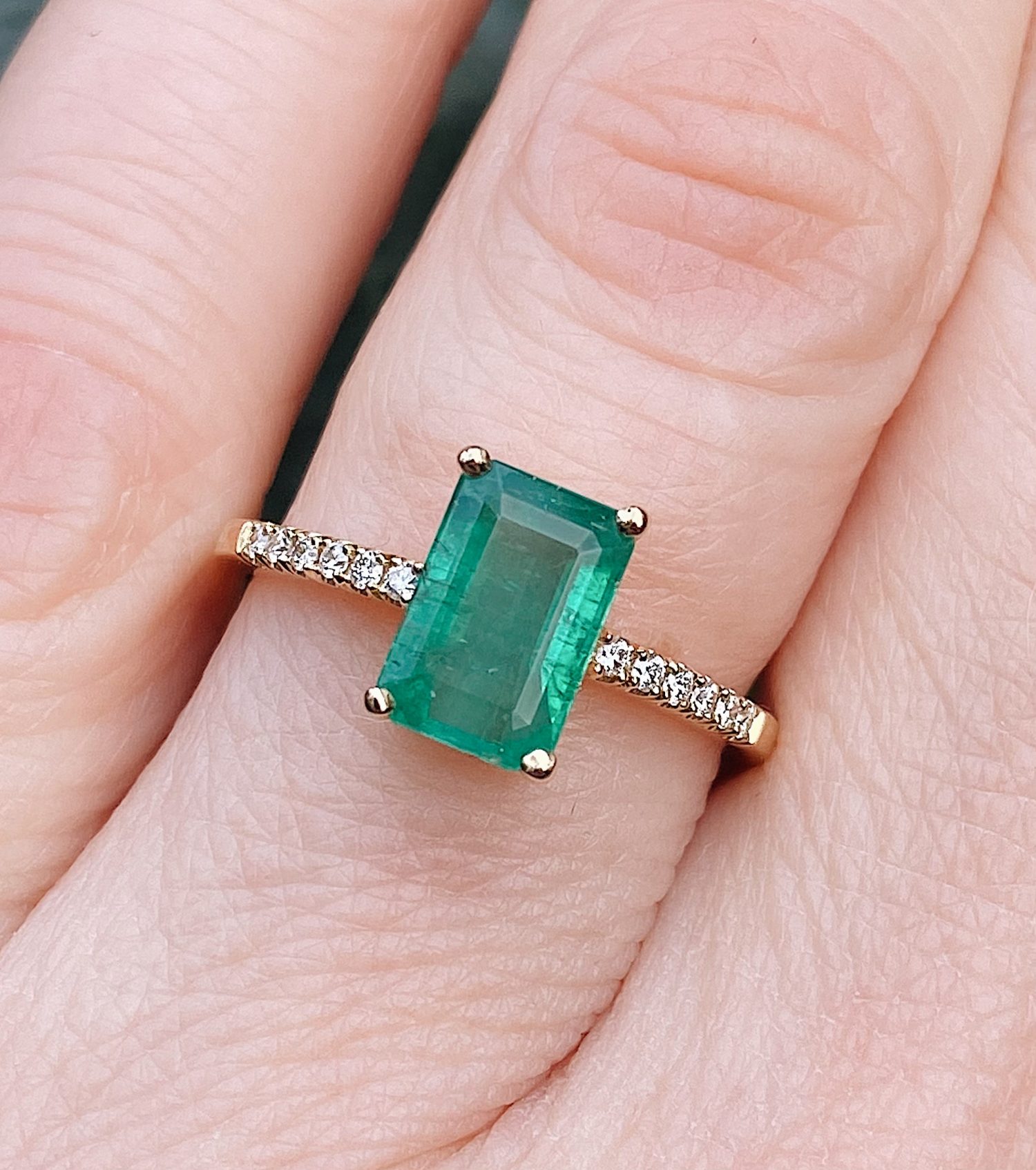 18ct yellow gold and Octagon Emerald engagement ring with diamond-set ...