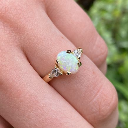 18ct yellow gold Opal and Diamond Coco trilogy ring