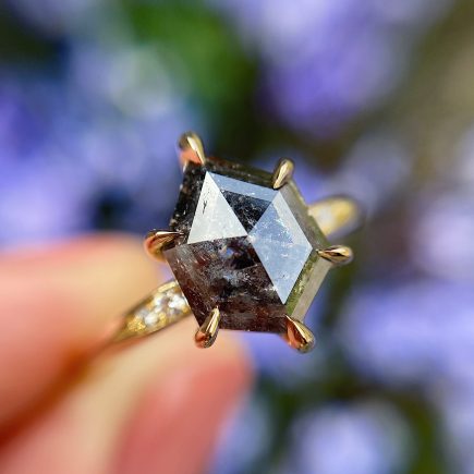 18ct Yellow Gold Salt and Pepper Shield Shape Diamond Mini Coco Ring