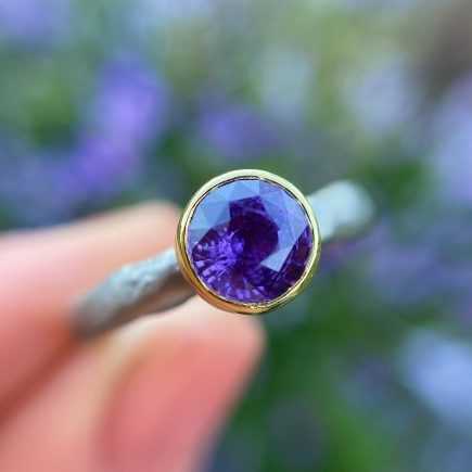 18ct White and Yellow Gold Purple Sapphire Molten Ring