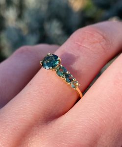 18ct Fairtrade Yellow Gold Asymmetric Green Sapphire Ring