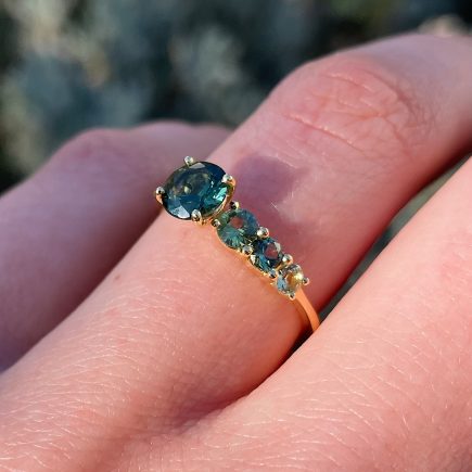 18ct Fairtrade Yellow Gold Asymmetric Green Sapphire Ring