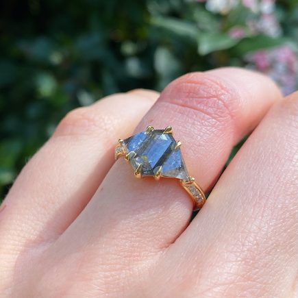 18ct yellow gold triple deco rose-cut Salt and Pepper diamond Engagement ring