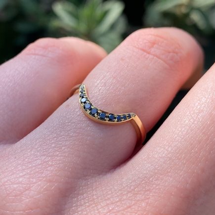 18ct Yellow Gold Crescent Ring with Black Diamonds
