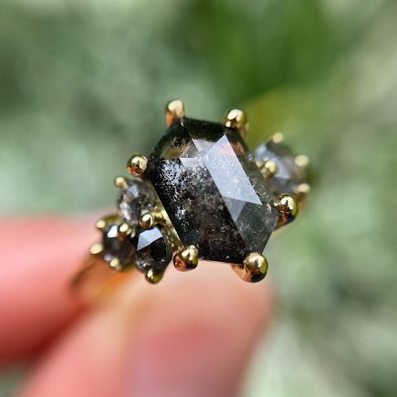 18ct Yellow Gold Dark Salt and Pepper Diamond Cluster Ring