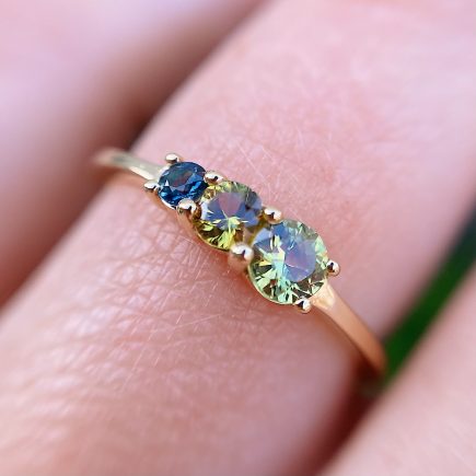 18ct Fairtrade Yellow Gold Triple Green Sapphire Ring