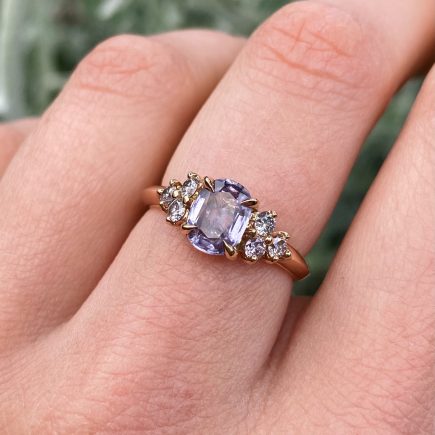 18ct Rose Gold Lilac Sapphire Ring with Pink Diamonds