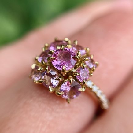 18ct Yellow Gold and Pink Sapphire Mini Cluster Ring