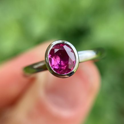 Platinum and Oval Pink Ruby Ring
