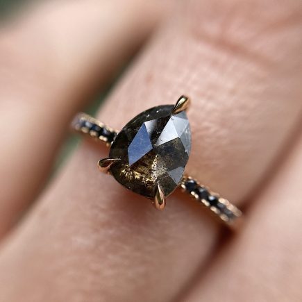 18ct Rose Gold and 0.90ct Pear Shape Salt and Pepper Diamond with Black Diamond Shoulders